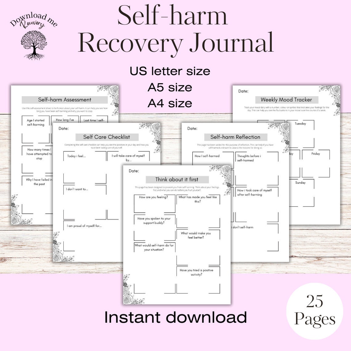 Self-harm Journal Recovey Self Harm Work Sheets Black and White - Etsy UK