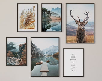 MUUDLY® Nature Poster Set of 6 | Wall Art for Living Room & Bedroom | Botanical Art Prints | Frameless Decoration