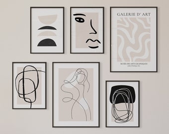 MUUDLY® Abstract Line Art Poster Set of 6 | Modern Wall Art for Living Room & Bedroom | Art Prints without Frame