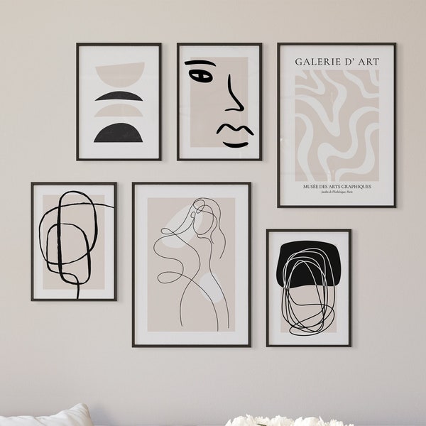 MUUDLY® Premium Poster Set | Abstrakte Kunst Line Art | 6er Set | Wandbilder Wohnzimmer & Schlafzimmer | Deko Print Bilder | ohne Rahmen
