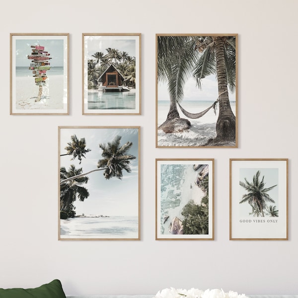 MUUDLY® Premium Poster Set | Beach Strand Palmen | 6er Set | Wandbilder Wohnzimmer & Schlafzimmer | Deko Print Bilder | ohne Rahmen