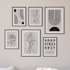 MUUDLY® Premium Poster Set | Abstract Line Art | Set of 6 | Murals Living Room & Bedroom | Deco Print Pictures | without frame