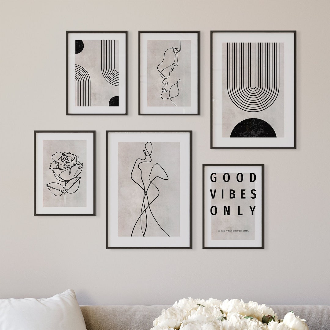 MUUDLY Lot De 3 Posters Abstraits Noir Beige 50x70cm - Décoration Murale Moderne De Qualité Supérieure