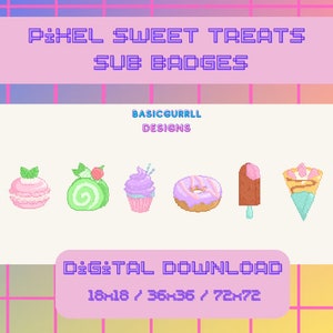 Pixel Art Sweet Treats Cute Twitch Sub Badges Kawaii