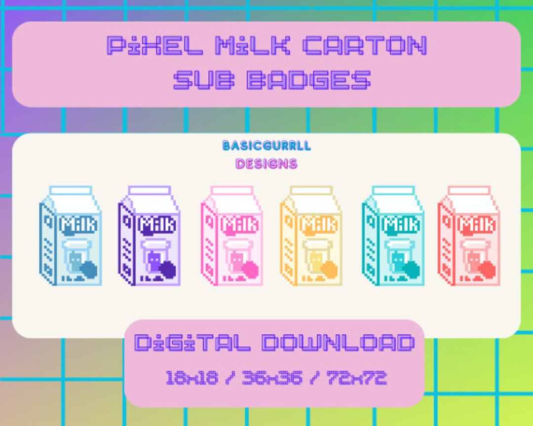 Milk Sub Vector Pixel Art Cute Milk Carton Twitch Sub Badges Pastel - Etsy