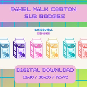 Pixel Art Cute Milk Carton Twitch Sub Badges Pastel