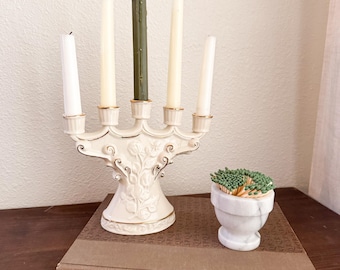 Vintage White & Gold Candelabra with Roses