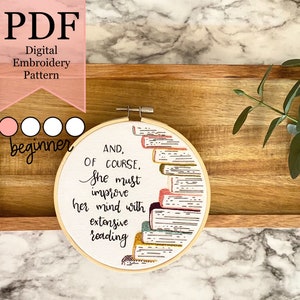Darcys Stitch Sampler PDF Embroidery Pattern Pride and Prejudice Quote & Embroidery Stitch Sampler image 1