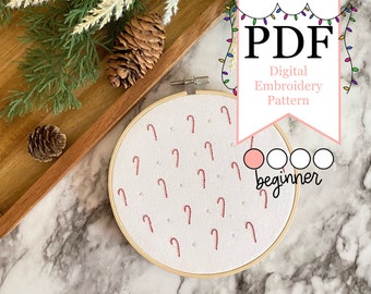 The Candy Canes PDF Embroidery Pattern -- Beginner Whipped Back Stitch Embroidered Eyesores