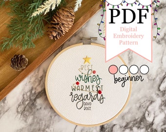 David Rose Best Wishes Christmas Tree PDF Ricamo Pattern - Auguri di buone feste
