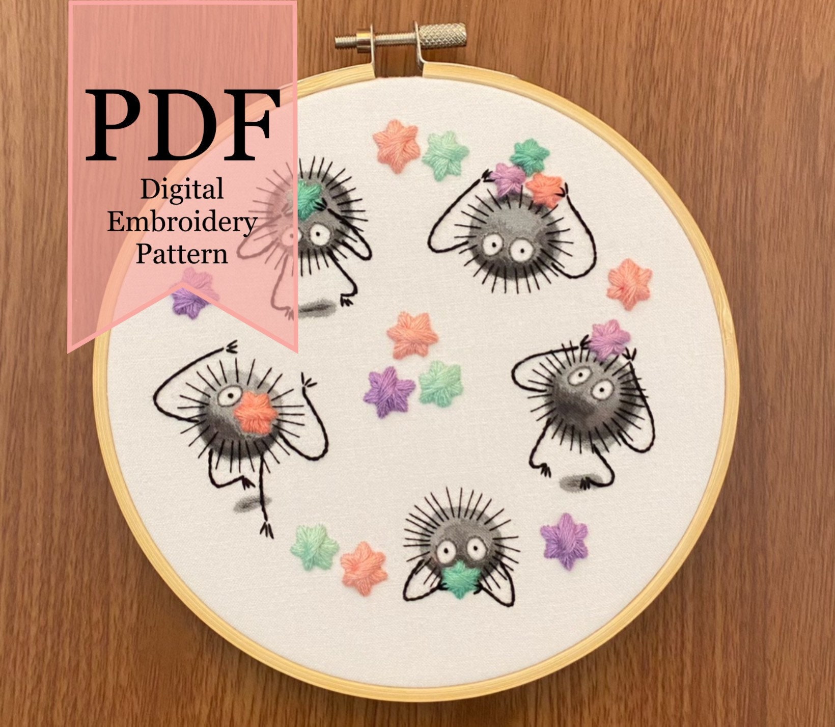 Susuwatari Soot Sprite Embroidery Hoop - jemibroidery's Ko-fi Shop - Ko-fi  ❤️ Where creators get support from fans through donations, memberships,  shop sales and more! The original 'Buy Me a Coffee' Page.