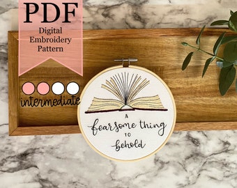 Patrón de bordado PDF de cosa temible - Cita de orgullo y prejuicio y diseño de bordado