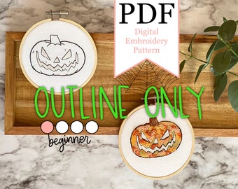 The Headless Horseman PDF Embroidery Pattern -- Jack O Lantern Halloween Design