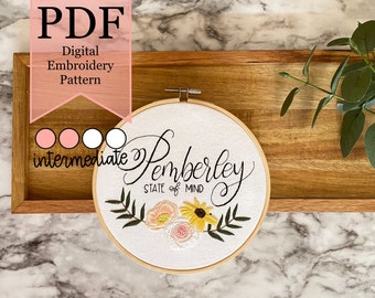Pemberley Estado de ánimo bordado patrón PDF - Orgullo y prejuicio, Jane Austen Floral