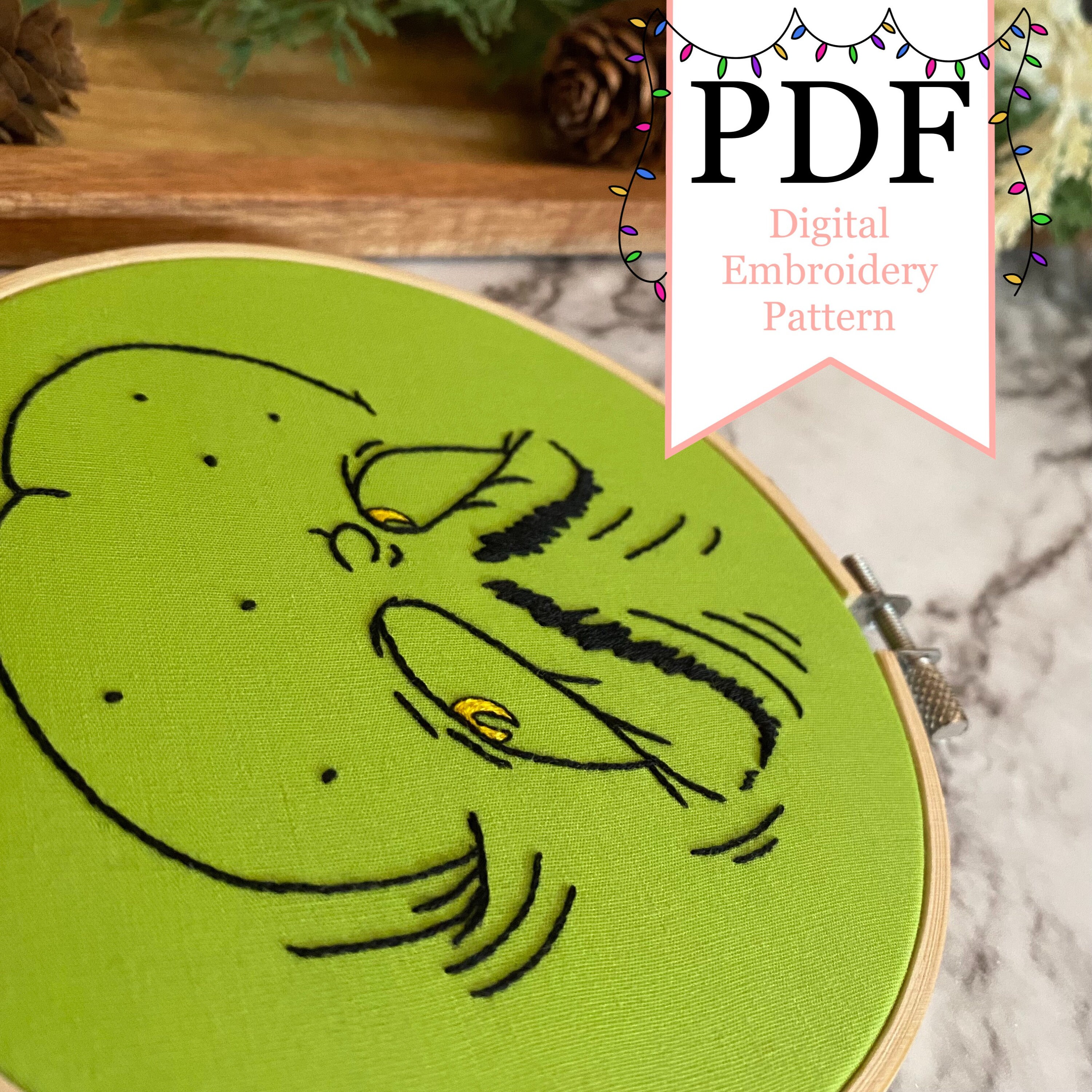 Grinch-mas Spirit PDF Embroidery Pattern -- Grinch Face Design - Etsy