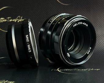Helios-44 M 2/58 mm レンズ、M42 - マイクロ 4/3 アダプター付き