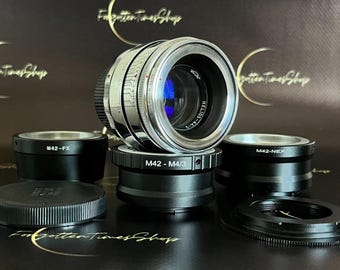 Lente vintage Helios-44-2 KMZ 58 mm f/2.0 com qualquer adaptador à sua escolha. Compatível com Sony E (NEX), Canon EF, FujiFilm fx, Nikon e Micro Quatro Terços. Cor: prata.