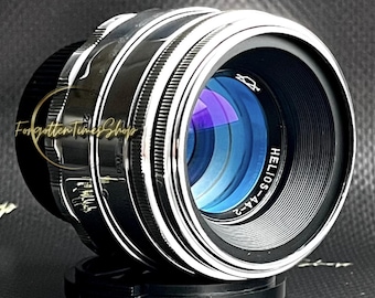 Lente anamórfica Helios-44-2 KMZ 58 mm f/2.0 con tinte azul, bokeh ovalado y destellos, lente de cine vintage con montura M42