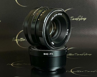 Helios-44 M 2/58 mm レンズと FujiFilm FX アダプター、ビンテージ