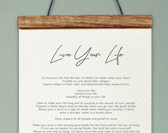 Live Your Life - Chief Tecumseh Printable poem, Chief Tecumseh Poem, Framed Calligraphy & Typography Live Your Life - Printable Poster