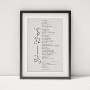 Bohemian Rhapsody digital print by Queen, Bohemian Rhapsody Song Lyrics Printable - Bohemian Rhapsody Freddy Mercury downloadable prints