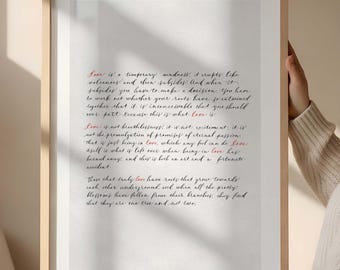 Impresión con frase "El amor es una locura temporal", arte de pared romántico enmarcado, regalo de aniversario de boda, decoración de caligrafía minimalista