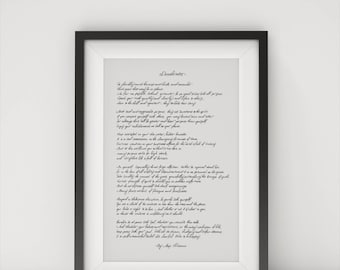 Poema Desiderata escrito a mano, impresión digital, arte de pared inspirador, decoración del hogar, regalo