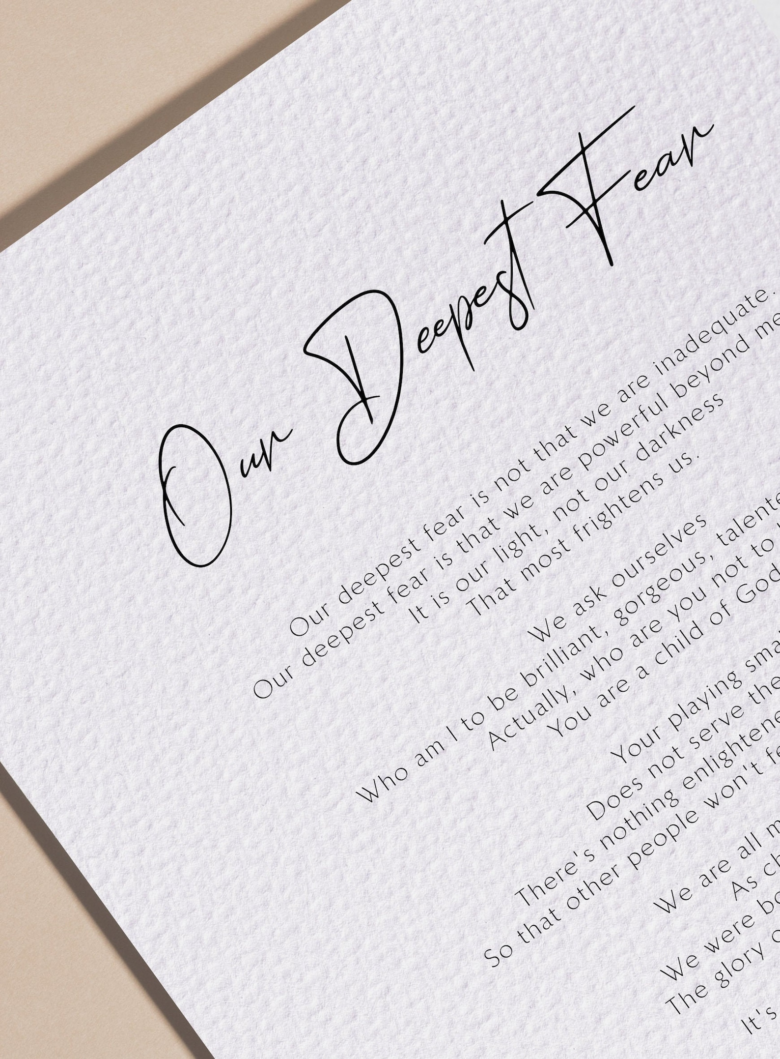 Our Deepest Fear by Marianne Williamson Printable Poem, Marianne ...