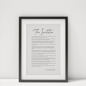 The Invitation Poem by Oriah Mountain Dreamer  Printable Digital Calligraphy Art
