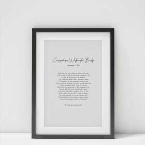 Printable Poem Composed Upon Westminster Bridge by William Wordsworth Framed Calligraphy Art