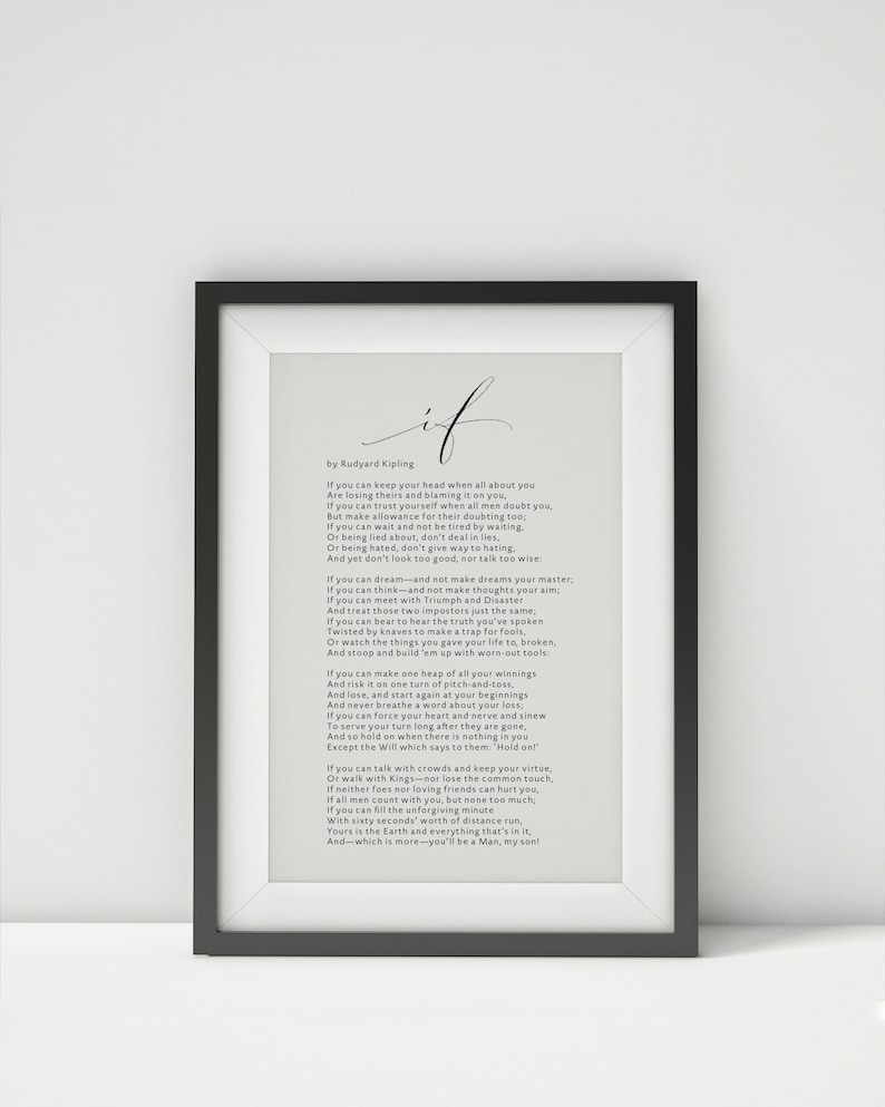 IF Printable Rudyard Kipling Poem Digital Print Calligraphy ...
