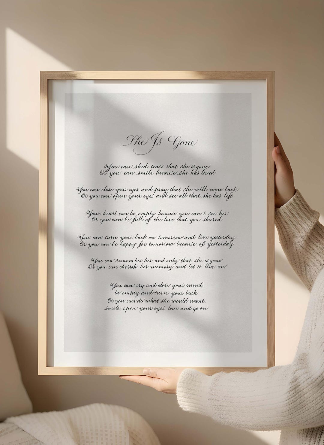 She is Gone Poem Print, Memorial Wall Art, Bereavement Quote, Sympathy ...