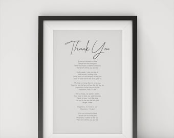 Thank You Lyrics Printable Art - Led Zeppelin Song Decor - Digital Print Gift