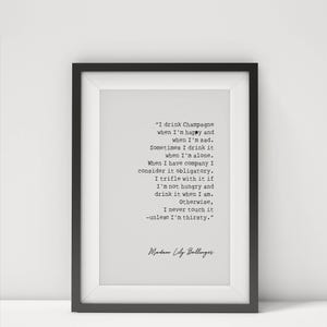 LILY BOLLINGER Champagne Quote Art Printable - I Drink Champagne When Im Happy - Fun Wall Decor Poster