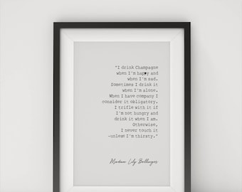 Póster imprimible con frase "Bebo champán cuando estoy feliz" de LILY BOLLINGER - Decoración de pared divertida