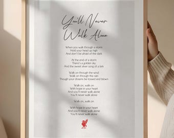 You’ll Never Walk Alone Lyrics Print Framed | Liverpool Fan Wall Art | Soccer Gift | Anfield Decor | Red Liver Bird Poster