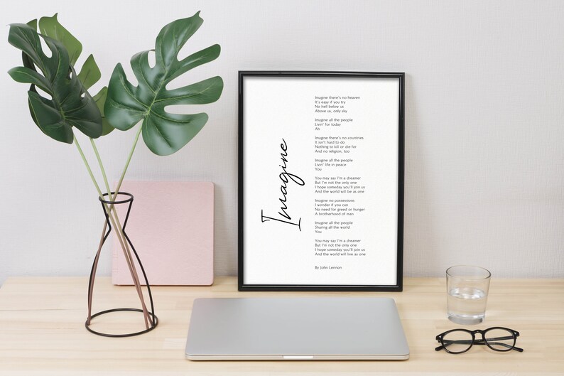 Imagine by John Lennon Printable - Imagine Lyrics Print - John Lennon Poem Song Poster Digital ...