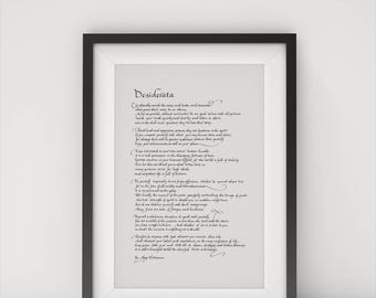 Desiderata Digital Calligraphy Print Poem by Max Ehrmann  Inspirational Wall Art