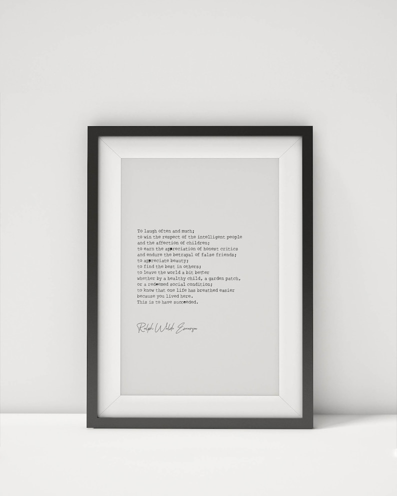 Impresión con cita de Ralph Waldo Emerson: Reír a menudo y amar mucho. Póster inspirador. Regalo digital. imagen 1