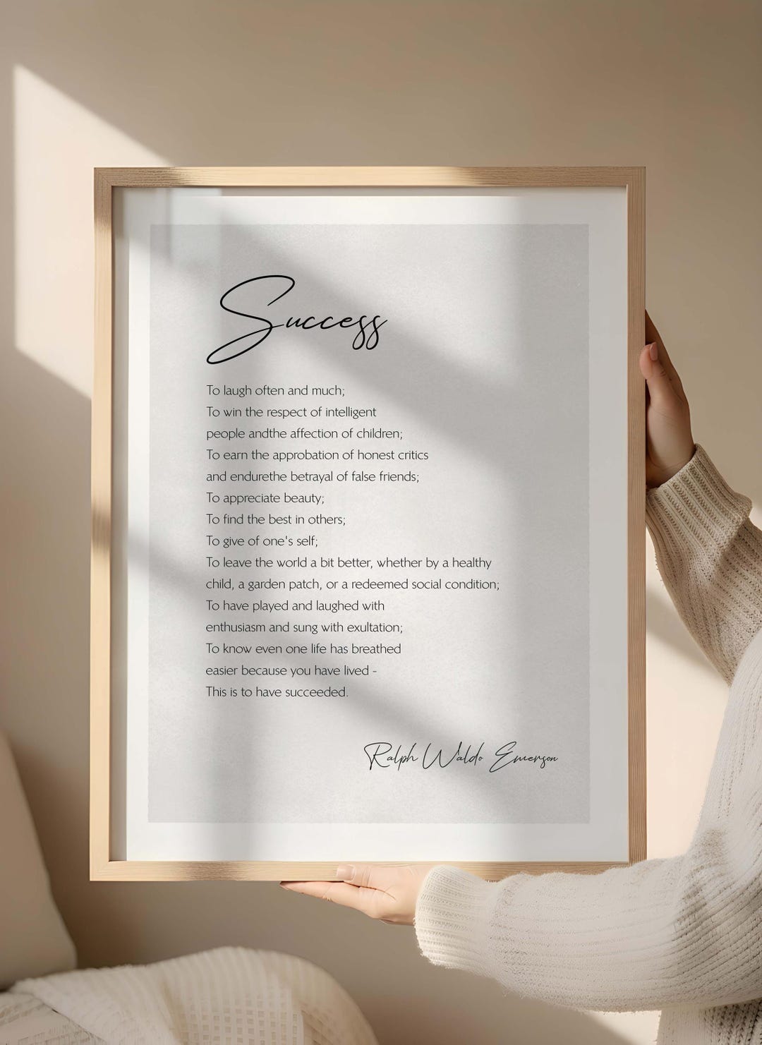 Success Quote Wall Art, Ralph Waldo Emerson Print, Inspirational Office ...