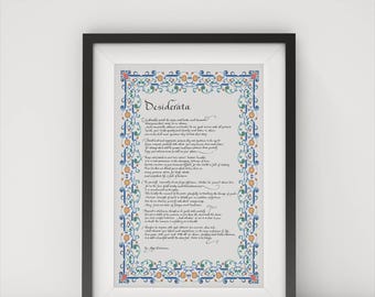 Desiderata Poem Digital Print Calligraphy Typography Art Max Ehrmann Inspired Decor