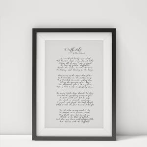 Framed Daffodils Poem by William Wordsworth  Calligraphy Art Print  Digital Download Decor