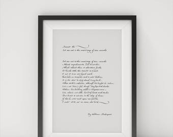 Shakespeare Sonnet 116 Digital Calligraphy Print  Wedding Gift Poster  True Minds Art