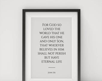 John 316 Bible Verse Printable  Religious Wall Art  Digital Scripture Gift