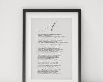 Digital Calligraphy Print of Kiplings IF in Italian - Unique Gift for Son Thoughtful Décor