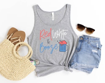 Red White And Booze Tank Top: 4th of July Unisex Cotton Tank
