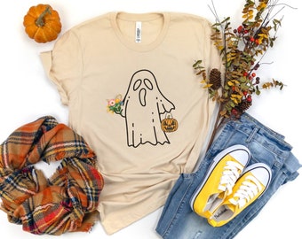Halloween Ghost Shirt, Halloween Party Shirt, Floral Ghost Shirt, Autumn Shirt, Trick or Treat Shirt, Cute Ghost, Halloween Pumpkin Gift