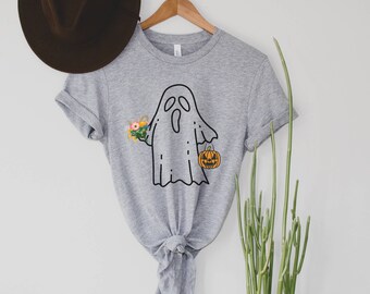 Halloween Ghost Shirt, Halloween Party Shirt, Floral Ghost Shirt, Autumn Shirt, Trick or Treat Shirt, Cute Ghost, Halloween Pumpkin Gift