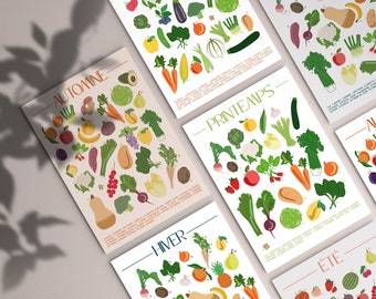 Ilustración de frutas y verduras de temporada - Formato digital