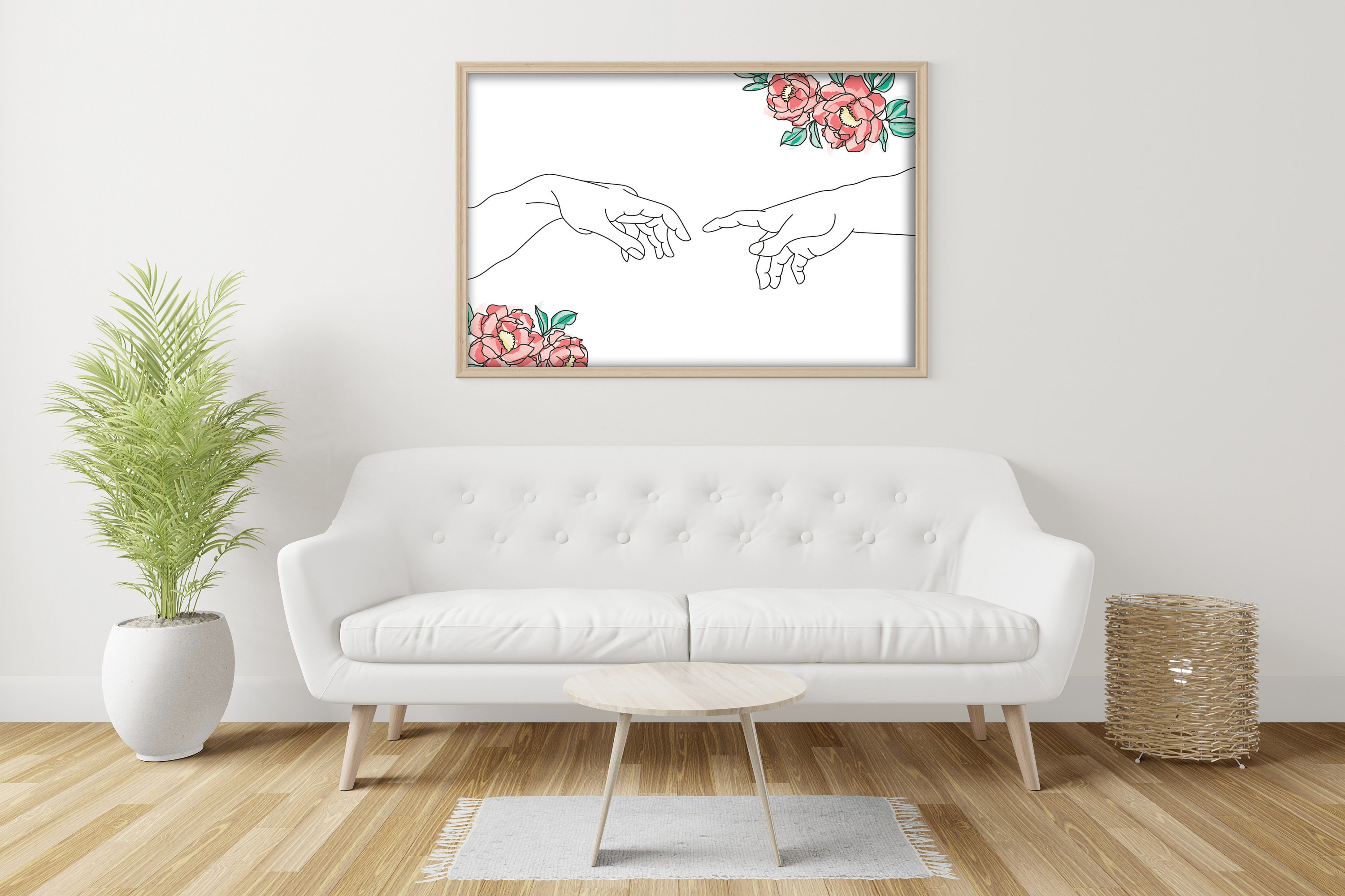 Illustration Digitale La Création d'adam avec Fleures